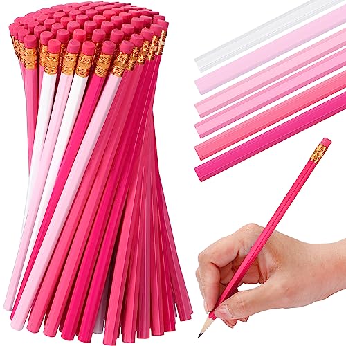 TecUnite 120 Pcs #2 HB Pencils with Eraser No 2 Unsharpened Wooden Hexagonal Pencils for Adults Gifts for School Exam art Learning Office Sketching(Pink Series) - color: Pink Series