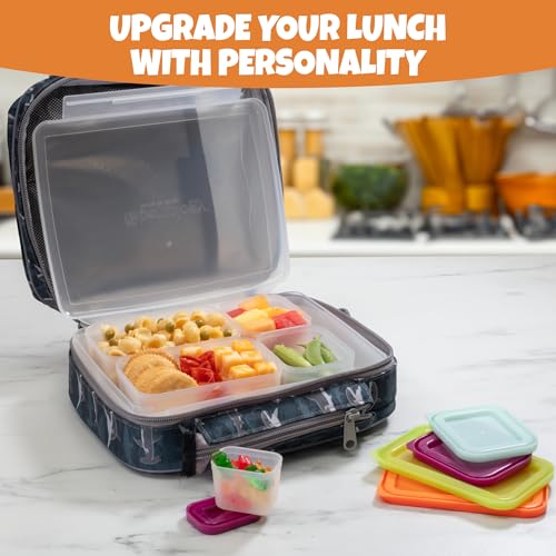 Bentology Bento Lunch Box Set w 5 Leakproof Made-to-Size Snack Containers & Built-In Utensil Holder- Meal Prep Made Easy w Reusable, Kid's Back to School or Office- Durable, BPA Free, Dishwasher Safe - color: Clear Teal
