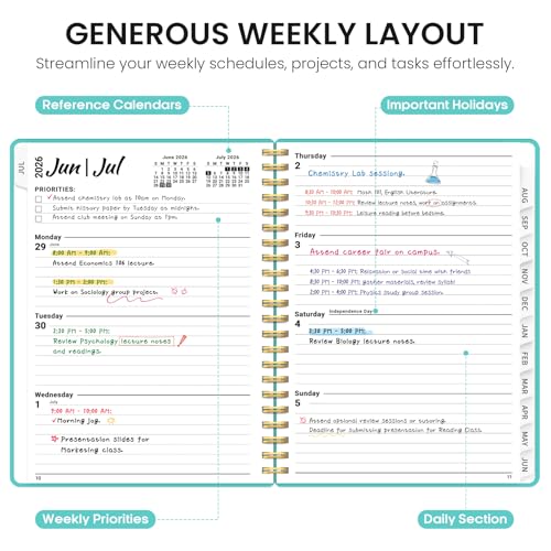 Planner 2026-2027, 8.5" x 11" Weekly and Monthly Academic Year Planner Calendar, July 2026 - June 2027, Hardcover Large School Planning Agenda With Tabs, Perfect for School & Office Supplies, A4, Aquamarine - color: E-Aquamarine, size: A4(8.5"x11")