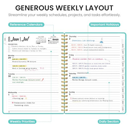 Planner 2026-2027, 8.5" x 11" Weekly and Monthly Academic Year Planner Calendar, July 2026 - June 2027, Hardcover Large School Planning Agenda With Tabs, Perfect for School & Office Supplies, A4, Aquamarine - color: E-Aquamarine, size: A4(8.5"x11")