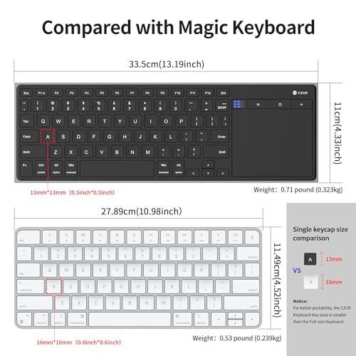 CZUR Rechargeable Bluetooth Keyboard with Touchpad, Portable Computer Keyboard with Trackpad, Wireless Ultra Slim Keyboard for PC/Laptop/Tablet/Phone, for Windows/Android/Mac/iOS