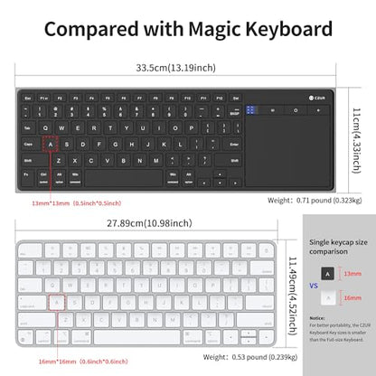 CZUR Rechargeable Bluetooth Keyboard with Touchpad, Portable Computer Keyboard with Trackpad, Wireless Ultra Slim Keyboard for PC/Laptop/Tablet/Phone, for Windows/Android/Mac/iOS