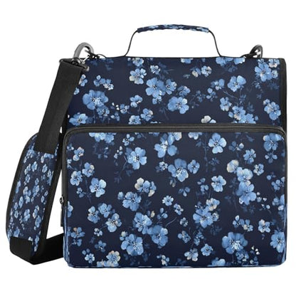 Kigai Blue Flowers 3 Ring Zipper Binder 1.5 inch D Ring Binder Organizer with Shoulder Strap Multi-Pocket Expanding File Folder Tote Bag for School Office