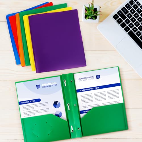 6-Pack Green Plastic Folders with Pockets and Prongs,2-Pocket Folders with 3 Fasteners, Holds US Letter Size Paper for School/Office/Home - color: Green, size: 6-Pack