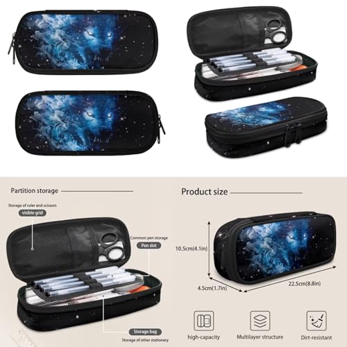 Blue Galaxy Wolf Backpack for Boys Girls Kids Backpack with Lunch Box Water Bottle Pouch and Zipper Pencil Case 4PCS Set Bookbag with Pockets for School 17 inch Large School Bag - color: Blue Wolf