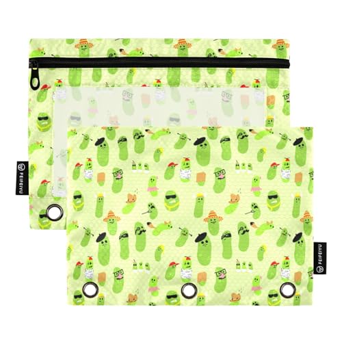 Pickles Pencil Pouches for 3 Ring Binder2 Pack | Ring Binder Pencil Case With Zipper Reinforced GrommetsPencil Bags for Office Organizers - color: Funny Pickles
