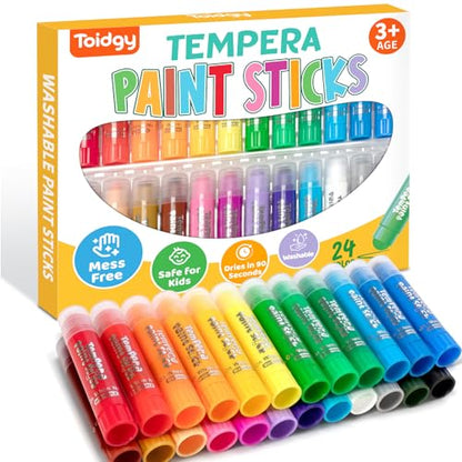 Toidgy Tempera Paint Sticks, 24 Classic Colors, Washable Solid Paint Sticks for Kids Toddlers, Painting Art Supplies for Classroom School Students, Non-Toxic, Quick Drying, Back to School Supplies