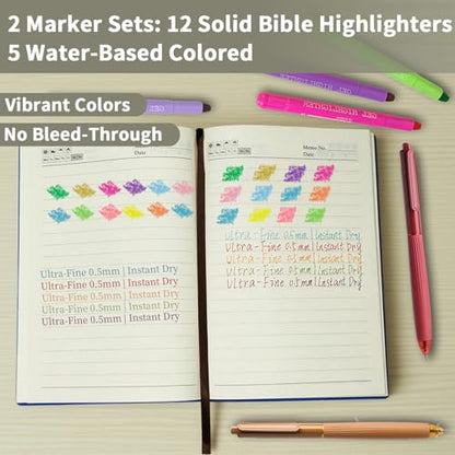 25 PCS Bible Study Supplies Kit, Large Capacity Canvas Tote Bag for Women Organizer, Bible Highlighters and Quick Dry Pens No Bleed Through, Notebook Bible Tabs Cross Bookmark Journaling Accessories - color: Black
