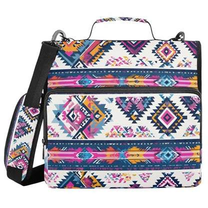 3 Ring Zipper Binder with Shoulder Strap Purple Ethic Aztec Geometric 1.5 inch Binders Keeper Large Capacity Multi Pockets for School Office Supplies - color: Multi143, size: Fit 500 Sheets