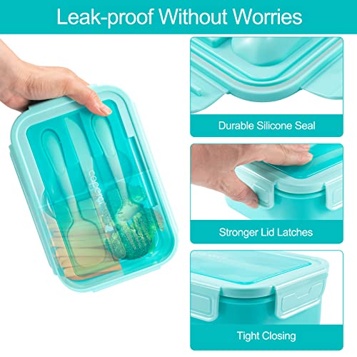 Caperci Classic Bento Box Adult Lunch Box for Older Kids - Leakpoof 47 oz 3-Compartment Lunch Containers for Adults and Teens, Built-in Utensil Set, Ideal for On-the-Go Balanced Eating, Aqua - color: Aqua