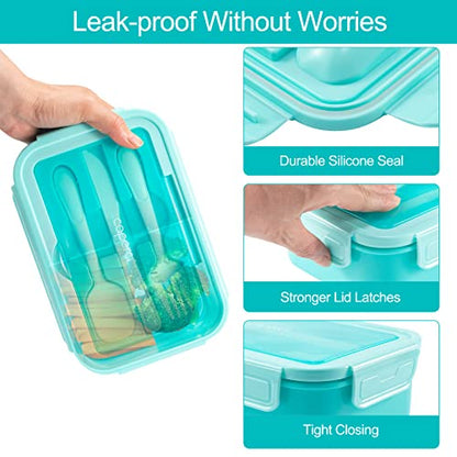 Caperci Classic Bento Box Adult Lunch Box for Older Kids - Leakpoof 47 oz 3-Compartment Lunch Containers for Adults and Teens, Built-in Utensil Set, Ideal for On-the-Go Balanced Eating, Aqua - color: Aqua