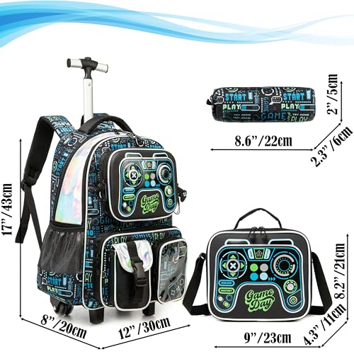 School Kids Rolling Backpack for Boys 17" Multiple Function Pockets - color: Blue-4104-lg