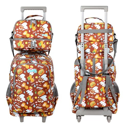 seastig Rolling Backpack 18in Double Handle Backpack Kids Wheeled Backpack Roller Backpack with Lunch Bag Set Girls Boys - color: Hamburg
