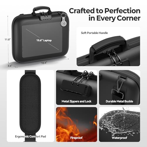 Nacial Fireproof Document Box with Lock & Shoulder Strap, Hard-Shell Fireproof File Organizer with 13 Pocket Accordion File Folder, Portable Safe Storage for Important Documents, Laptop, Black