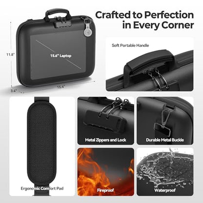 Nacial Fireproof Document Box with Lock & Shoulder Strap, Hard-Shell Fireproof File Organizer with 13 Pocket Accordion File Folder, Portable Safe Storage for Important Documents, Laptop, Black