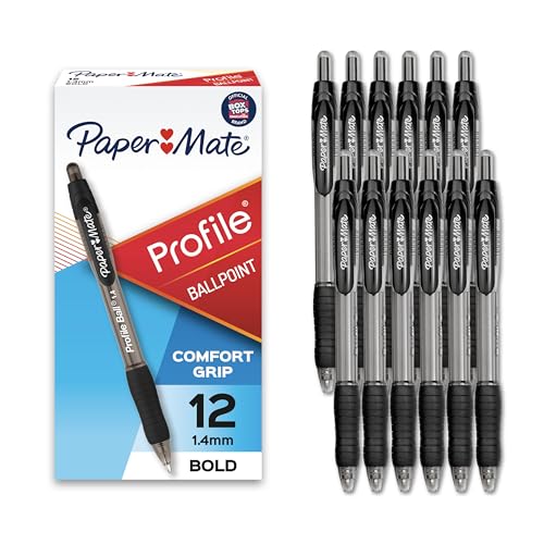 Paper Mate Profile Retractable Ballpoint Pens, Bold Point (1.4mm), Black, 144 Count, Pack of 12 - size: 12 Count (Pack of 12)