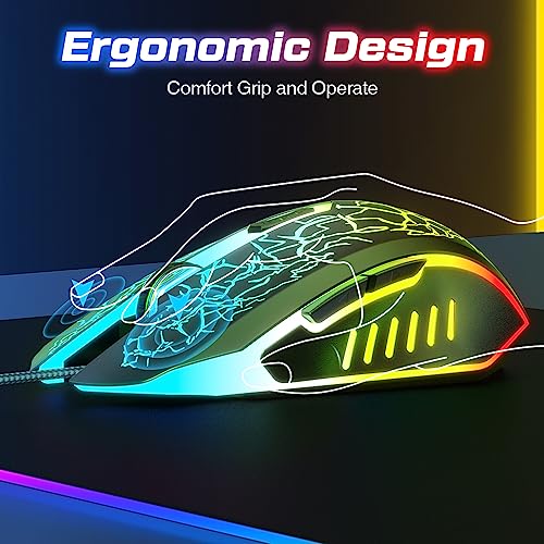 VersionTECH. Wired Gaming Mouse, Computer Mouse Ergonomic Mice with 7 LED Lights RGB Backlit, 6 Programmable Buttons, 4 Adjustable DPI for Laptop PC Gamer Desktop Chromebook Mac Games-Black - color: black