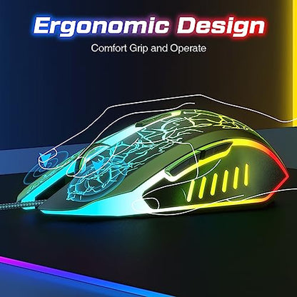 VersionTECH. Wired Gaming Mouse, Computer Mouse Ergonomic Mice with 7 LED Lights RGB Backlit, 6 Programmable Buttons, 4 Adjustable DPI for Laptop PC Gamer Desktop Chromebook Mac Games-Black - color: black