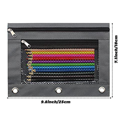 Pencil Pouch 3 Ring Binder Pouch Zippered Pencil Case Canvas Pencil Bag with 2 Compartments (Set of 2, Pink and Grey) - color: Pink and Grey