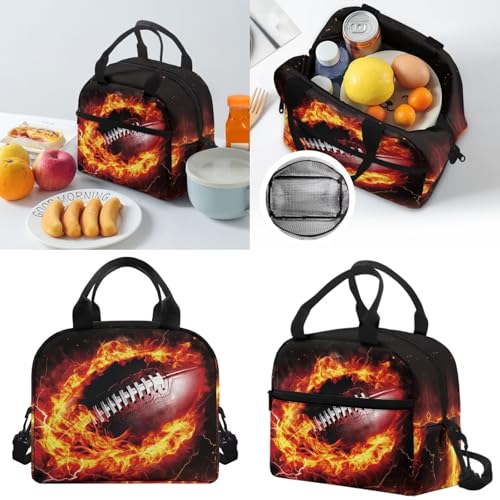 Horeset Football Flame Backpack for School Boys 3 Pack 17inch Schoolbag & Water Bottle Sling Bag & Picnic Lunch Tote Bag Elementary Middle School Bookbag with Side Mesh Pocket Padded Shoulder Straps - color: Football Flame