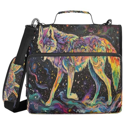 Wolf Universe Color Zipper Binder with Handle 500 Sheets Large Capacity 1.5 Inch 3 Ring Binders with Shoulder Strap Multi Pockets School Office Binder Organizer for Girls Boys Students