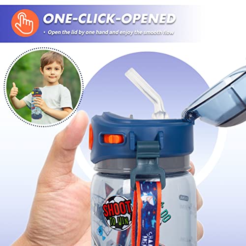 Kids Water Bottle with Straw/Lanyard for School Kids Girls Boys, 22oz BPA Free Child Drinking Water Bottle One-Click-Open Leak-Proof Locking Flip Lid for School Sport Travel - color: Soccer