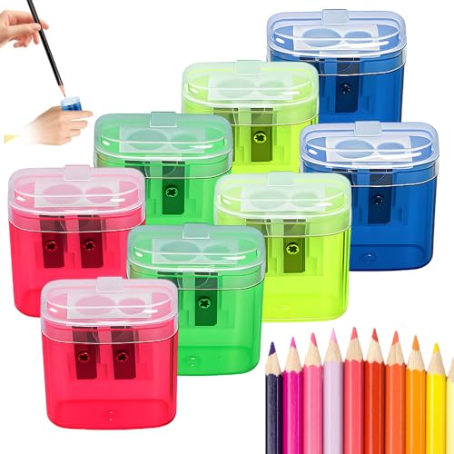 Pencil Sharpeners, Handheld Pencil Pharpener with Lid, 2 Holes Mini Compact Colored Pencil Sharpener Manual for Classroom, Back to School, Home & Office, Sacapuntas de lapiz (8PCS Mix) - color: 8pcs Mix