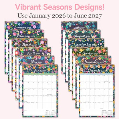 Lbylyhxc 2026 Calendar -18 Monthly Wall Calendar 2026 from Jan 2026 to Jun 2027, 17 x 12 Inches.Thick Paper with Julian Dates Large Wall calendar 2026 for New Year Presents (Large Wall Calendar Flower B) - color: Large Wall Calendar Flower B