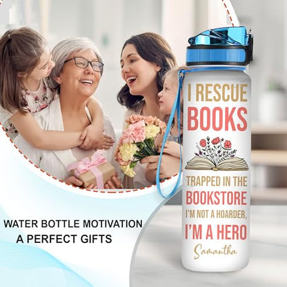 Hyturtle Personalized Book Lovers 32 Oz Liter Motivational Water Bottle, I Rescue Books Customized Name Water Bottle With Time Marker, Reading Lovers Gifts For Women Girl On Birthday, Mother Day's - color: Book 21