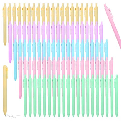 100PCS Gel Ink Pens Bulk, Cute Pens 0.5mm Retractable Press Quick Drying Fine Point with Black Ink, 5 Colors Pastel Office Supplies Smooth Writing Grip Ballpoint For Journals, Note Pads