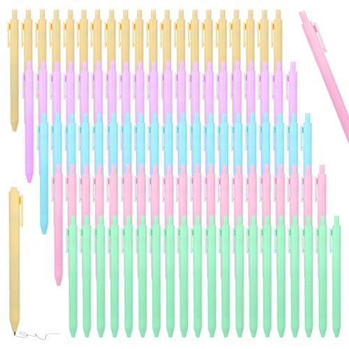100PCS Gel Ink Pens Bulk, Cute Pens 0.5mm Retractable Press Quick Drying Fine Point with Black Ink, 5 Colors Pastel Office Supplies Smooth Writing Grip Ballpoint For Journals, Note Pads