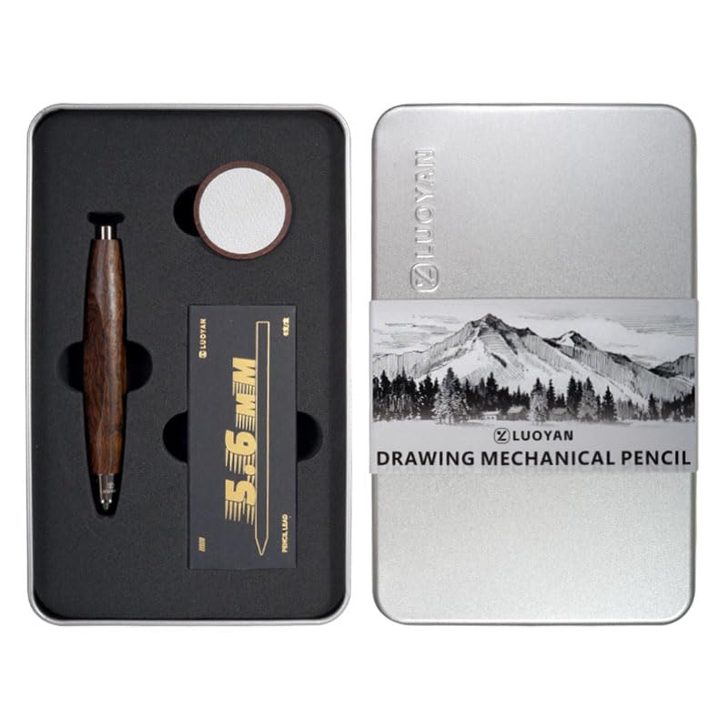 Rosewood Clutch Pencil 5.6mm Lead Holder Gift Set with Sharpener and Box of Leads, Chubby Octagonal Barrel Wooden Sketching & Drawing Pencil for Artists (Rosewood Triangular Barrel) - style: Rosewood Triangular Barrel