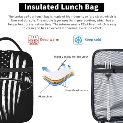 Weightlifting American Flag Lunch Bag 10In | Insulated Lunch Box Reusable Tote Bag For Picnic Office For Women Men - color: Style 3