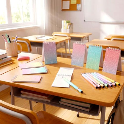 Sherr 16 Pcs Glitter Pens and Notebooks Set Mini Spiral Notepads Fancy Pens for Kids Girls Sparkly Sequins Journaling Ballpoint Birthday Gift Classroom Rewards (Dreamy Holographic Pastel,Candy Color) - color: Candy Color