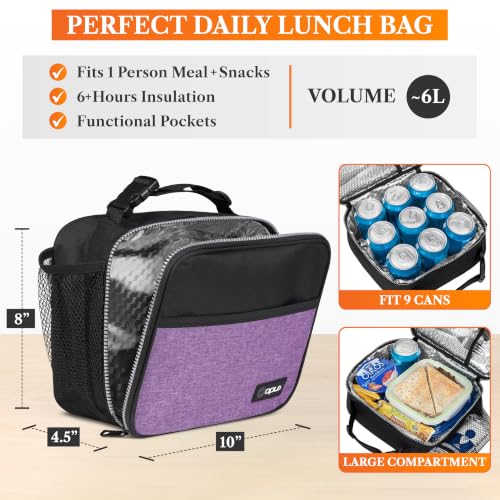opux Insulated Lunch Bag for Kids, Reusable Lunch Box for School with Leakproof Lining, Compact Soft Cooler Tote for Boys & Girls, Front Pocket, Mesh Side Bottle Holder (Heather Purple) - color: Heather Purple