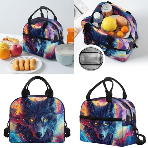 Horeset Aesthetics Wolf School Bags Set for Girls Boys Kids Teens Travel Backpack with Picnic Lunch Box Water Bottle Bag Set of 3 Large Capacity Bookbag Rucksack for Primary Elementary School Student - color: Aesthetics Wolf