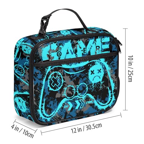 WOBAGMEN Game Lunch Box for Kids, Cute Insulated Lunch Bag for Boys Girls,Waterproof Lunch Box with Water Bottle Holder for Teens Adults Picnic Travel Back to School (Blue Game) - color: Blue Game