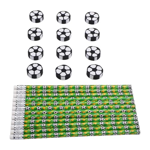 Zerodis 12 Pack Soccer Pencils Set, Football Theme Wooden HB Pencils Sports Party Favors with Erasers for Birthday Classroom School Supplies
