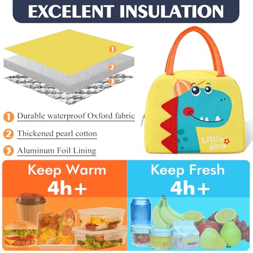 Generic Reusable Cooler Bags Cartoon Lunch Tote Bags Insulated Portable Lunch Box Bag for Work Office Picnic Beach (Yellow Dinosaur) - color: Yellow Dinosaur