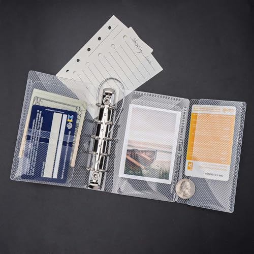 AxeWoodz Clear A8 Binder PP Trifold Binder 5 Rings Loose Leaf Binder Notebook with 120 Sheets A8 Refill Paper (Blank&Grid&Lined) - style: Blank&Grid&Lined
