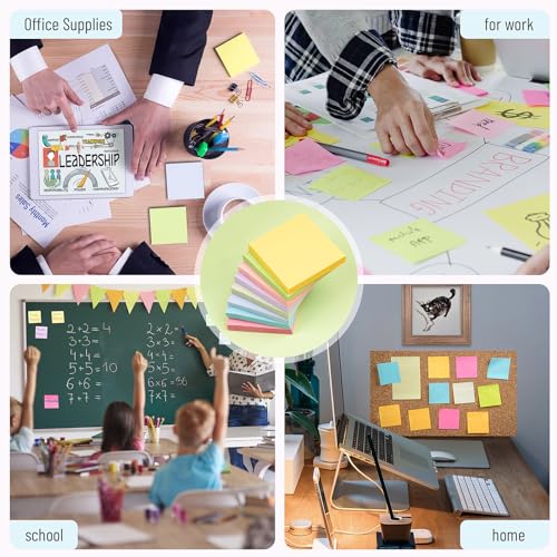 Sticky Notes 3x3 Inches, 8 Pads, 800 Sheets, 8 Color Sticky Note Pads, Premium Sticky Pads, Sticky Notes Bulk, Self-Stick Note Pads, 100 Sheets/pad