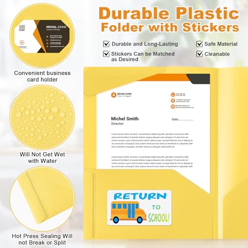 Henoyso 24 Pack Take Home Folders with 2 Pockets and Tabs, Plastic Classroom Communication Homework Folder School-to-Home with Clear Front Pocket for Students Parent Teacher Connector (Yellow) - color: Yellow