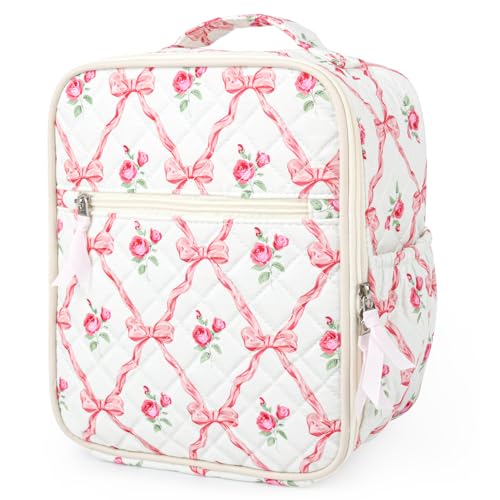 Aileam Lunch Box Lunch Bag for Women Cute Girls Insulated Womens Lunch Bag For Work Quilted Large Capacity Reusable Insulated Cooler for Work School Picnic Travel BOWS & ROSES - color: BOWS & ROSES