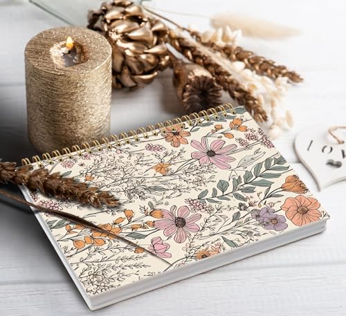 Floral Flower Garden Spiral Notebook Journal, 5.5×8.3 Inch | Pretty Hardcover Journal for Women, Work School College Notes and Writing - color: flower 10