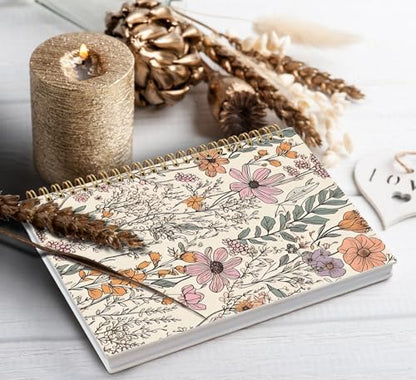 Floral Flower Garden Spiral Notebook Journal, 5.5×8.3 Inch | Pretty Hardcover Journal for Women, Work School College Notes and Writing - color: flower 10
