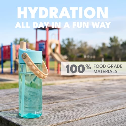 Elemental Water Bottles for Kids - Splash Kids Water Bottle for School with Pop-it Handle - BPA Free Tritan Plastic Water Bottle with Straw Leak Proof when Spout is Closed - Lemon Sky - 18oz - color: Lemon Sky 18oz