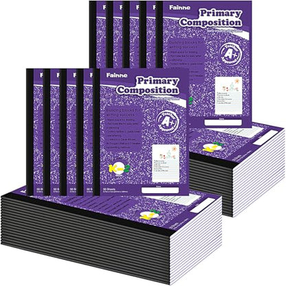Fainne 30 Pack Primary Ruled Composition Notebook, Grade K-2 Journal 100 Pages, 7-1/2" x 9-3/4" Kindergarten Primary Drawing Story Notebook for Kids Drawing and Writing(Purple) - color: Purple