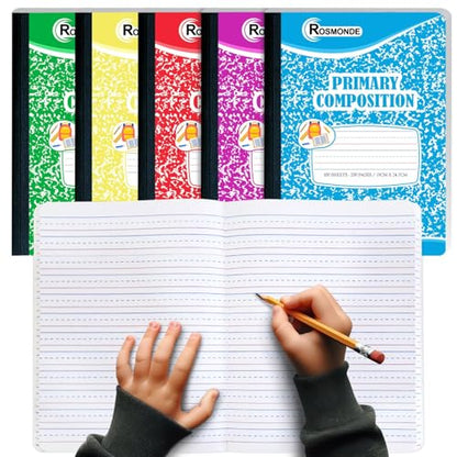 Rosmonde 50 Pack Bulk Primary Composition Notebooks, 200 Pages (100 Sheets), 9-3/4" x 7-1/2", Grades K-2, Primary Ruled Composition Notebook, Bulk Writing Journal, Hardcover, Assorted Marble - size: Full Box | Bulk Value Pack, style: Assorted - Writing