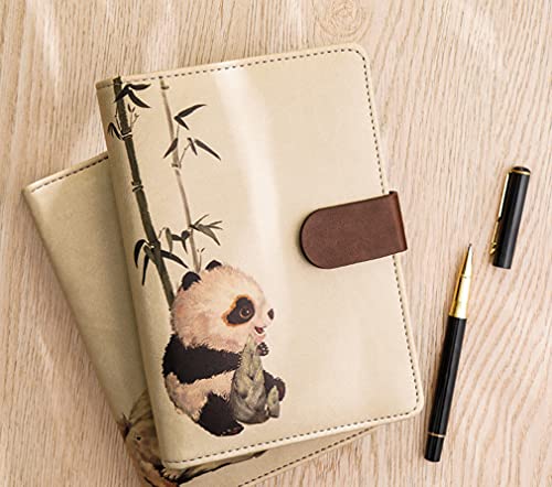 ToiM A6 Cute Simple Binder Hand Books for Diary PU Leather Journal Writing Notebook Loose Notebook Handbook Notepad Business Hand Books Great Stationery (Panda B) - color: Panda B