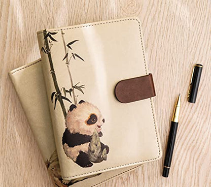 ToiM A6 Cute Simple Binder Hand Books for Diary PU Leather Journal Writing Notebook Loose Notebook Handbook Notepad Business Hand Books Great Stationery (Panda B) - color: Panda B